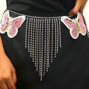 Pink Sequin & Rhinestone Butterfly Rave / Festival Waist Chain